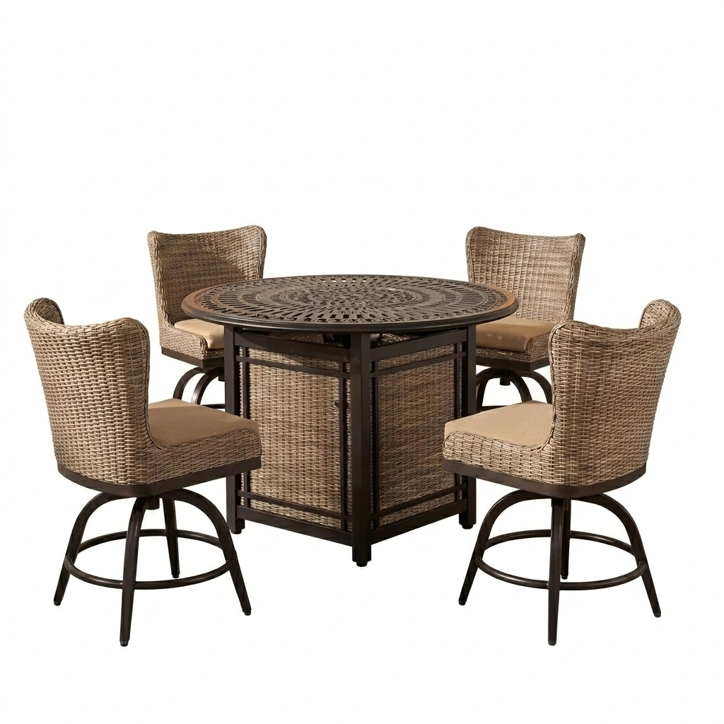 5-piece fire pit dining set, studio white background view