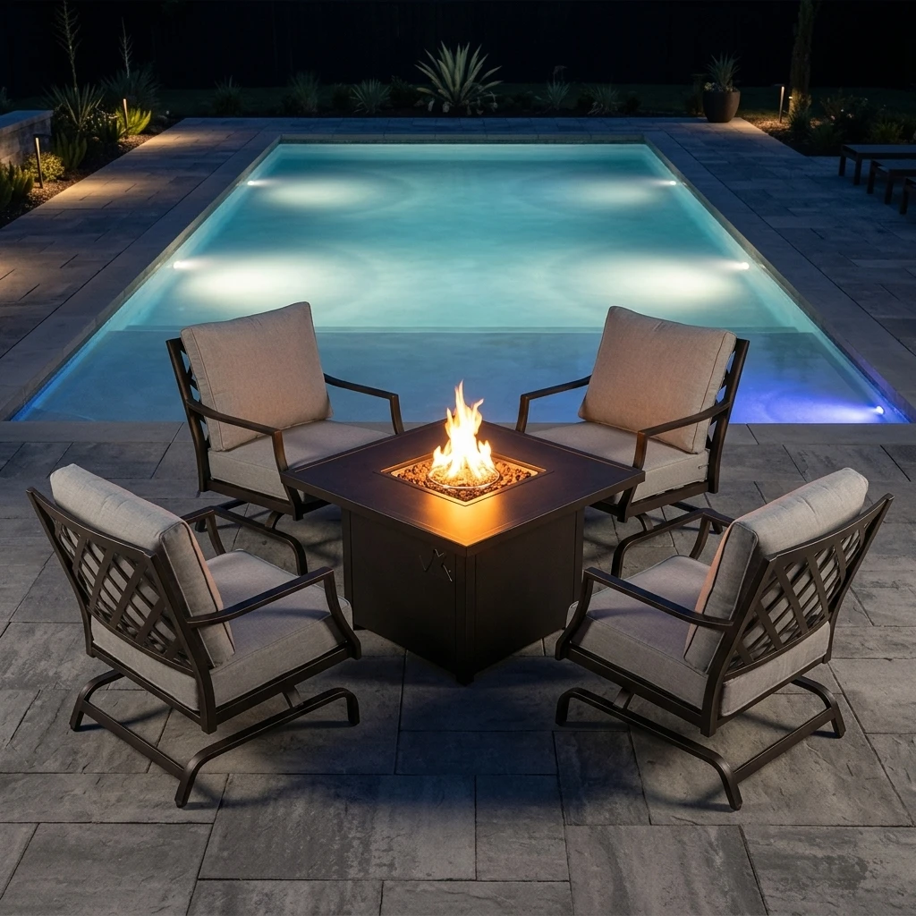 Poolside nighttime view