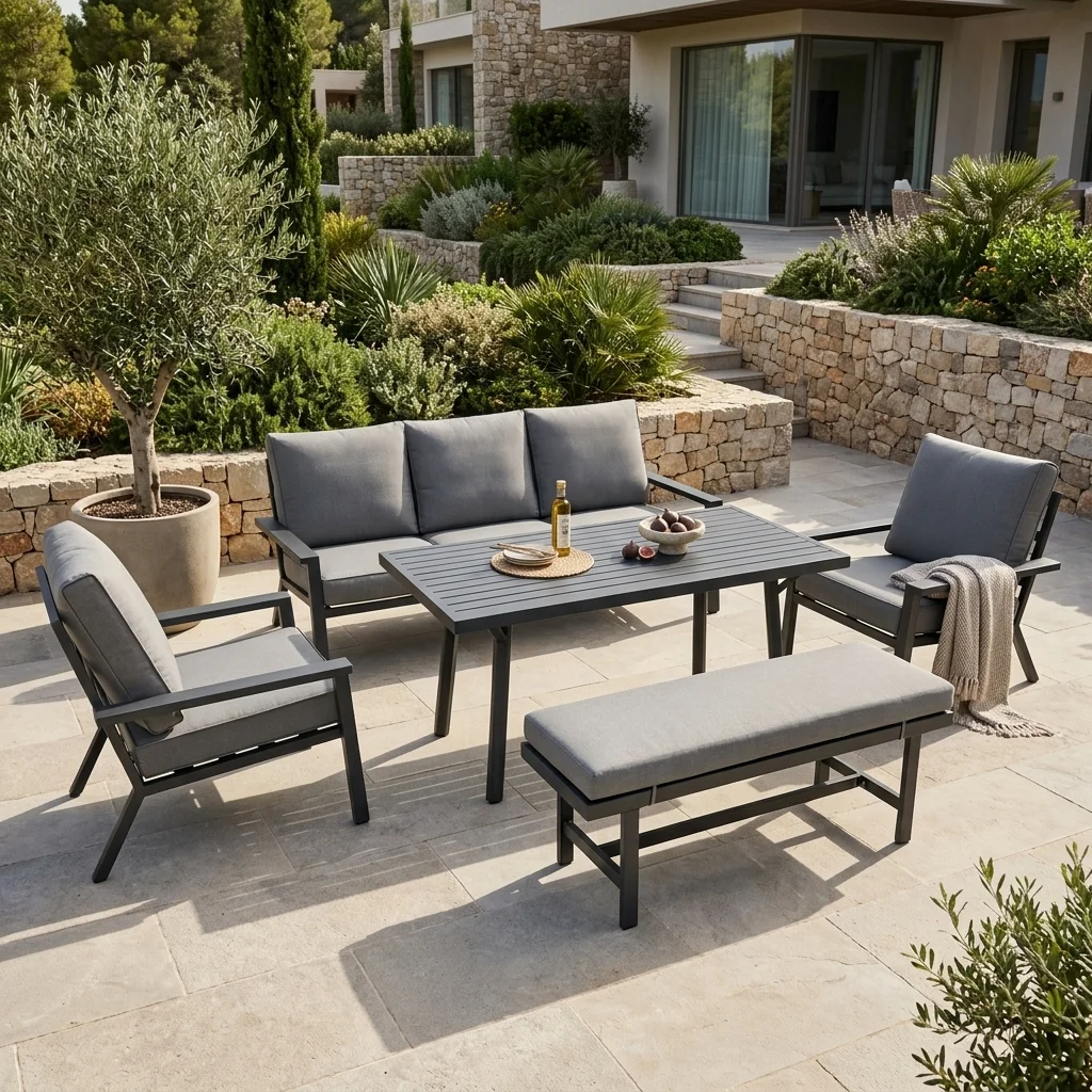 5-PCS Weather-Resistant Aluminum Sofa & Dining Set