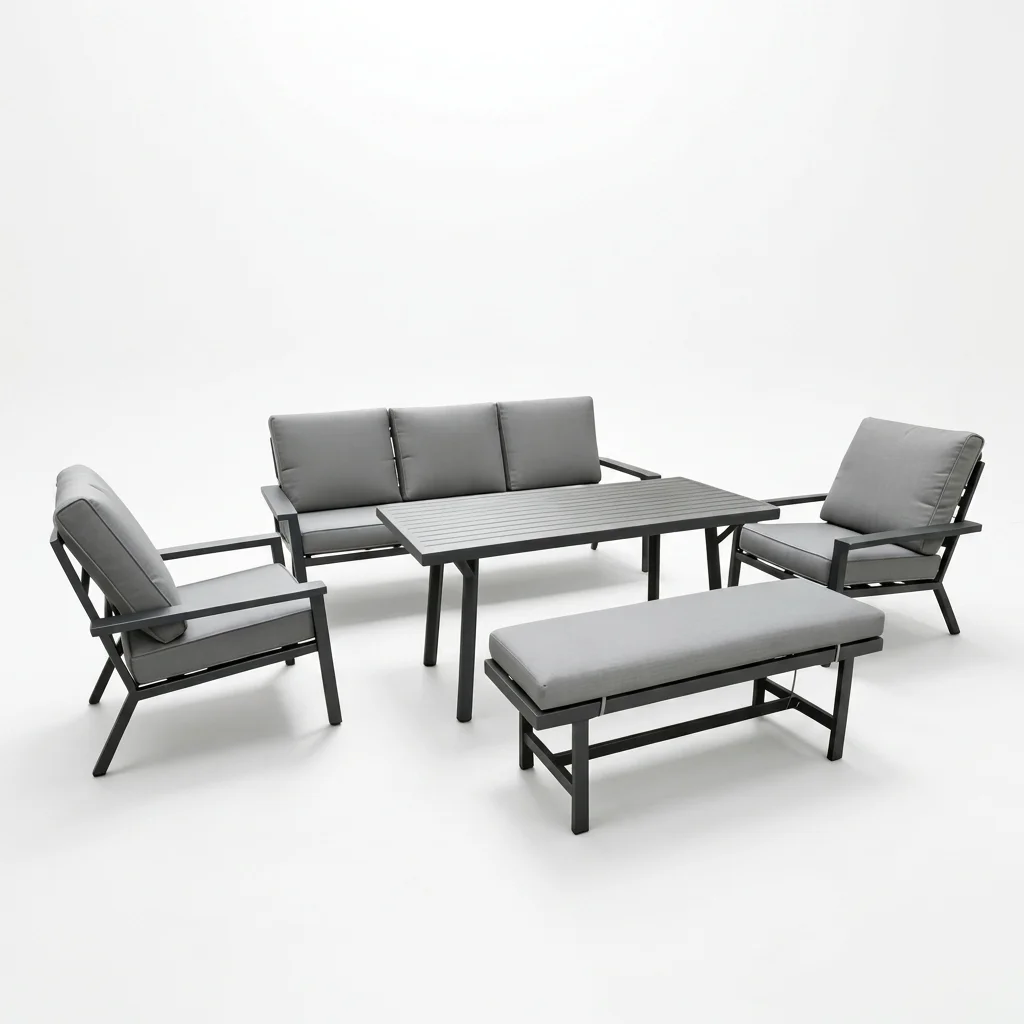 5-PCS Grey Aluminum Sofa Set - Studio View