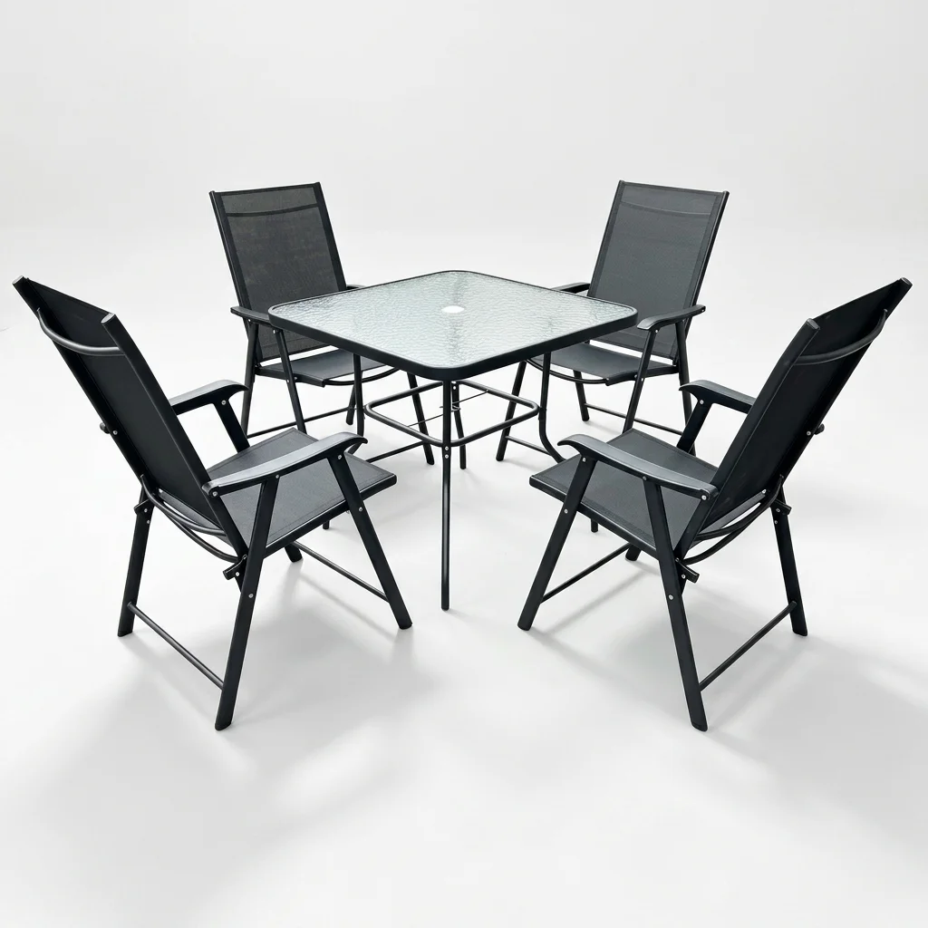 5-PCS Black Steel Dining Set - Studio View