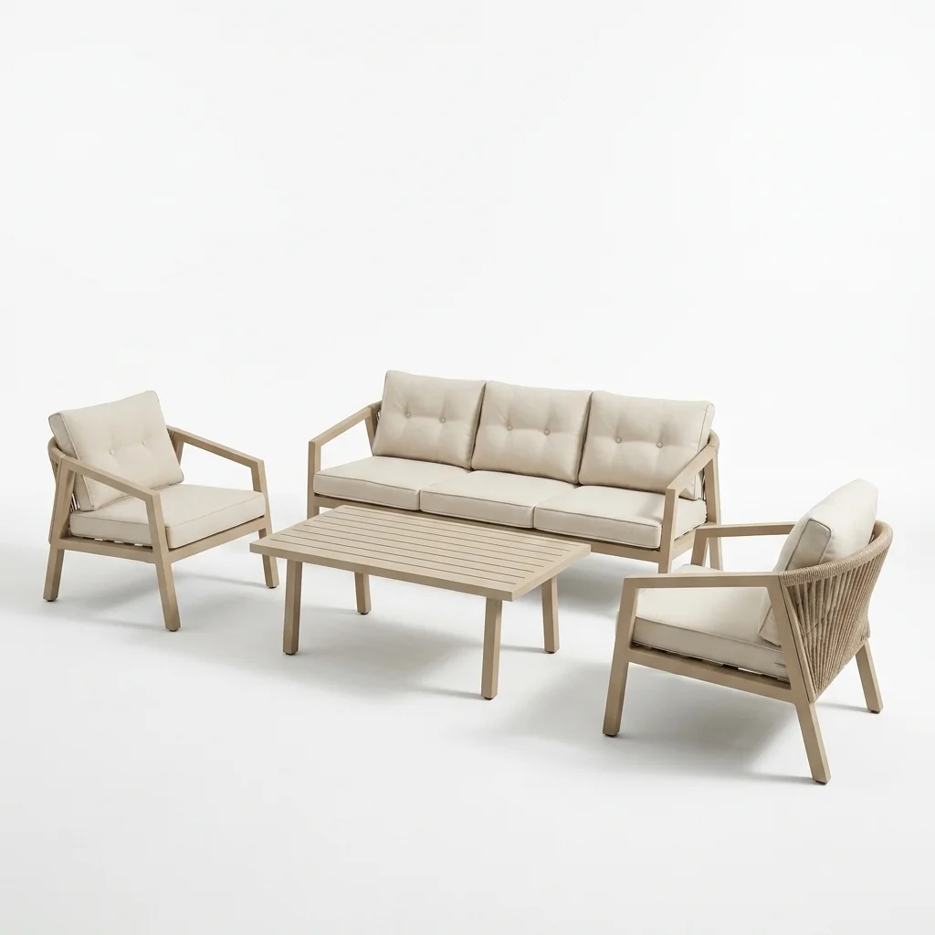 4-PCS Beige Aluminum Conversation Sofa Set - Studio View