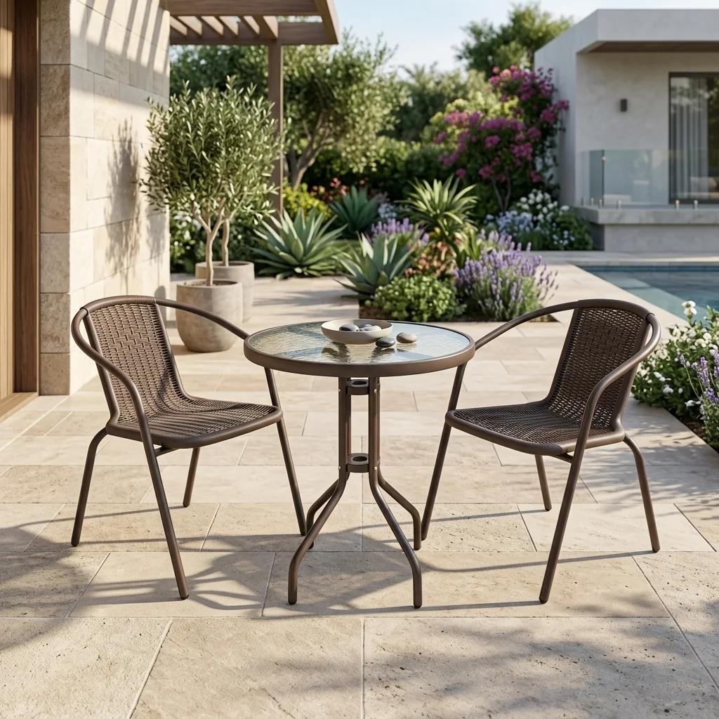 3-PCS Brown Steel and PE Rattan Bistro Set - Patio View