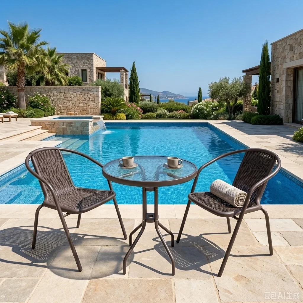 3-PCS Brown Steel and PE Rattan Bistro Set