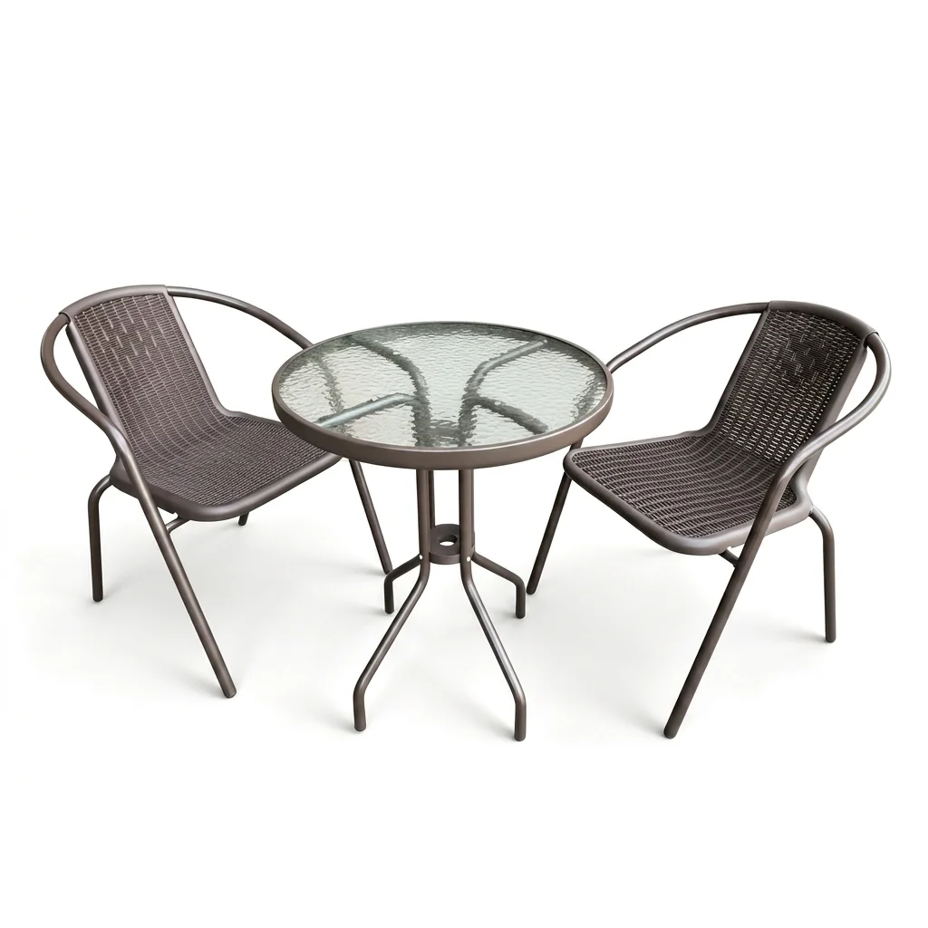3-PCS Brown Steel and PE Rattan Bistro Set - Studio View