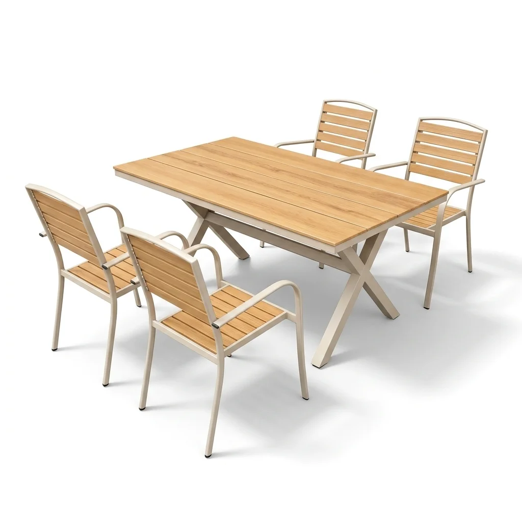 5-PCS Natural Steel Dining Set - Studio View