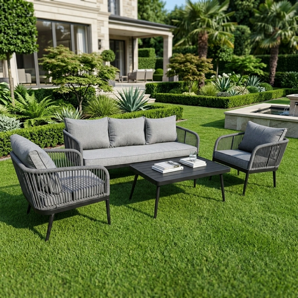 4-PCS Deep Seating Set with Open Weave Textured Rattan