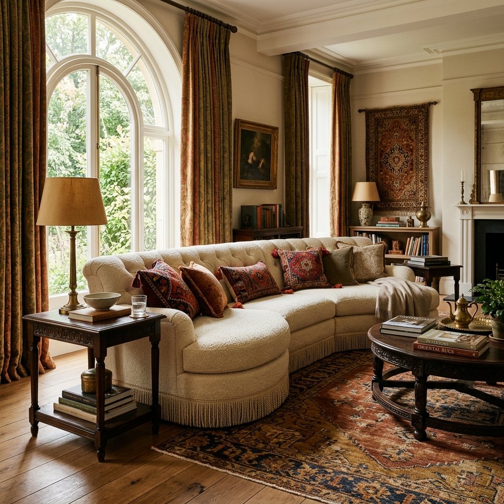Deep-Tufted Sectional with Evolved Bouclé and Bullion Fringe